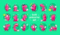 Vector flat funny unicorn characters collection isolated on green background.