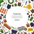 Vector flat gardening icons background with place for text illustration