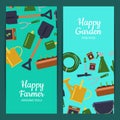 Vector flat gardening icons web banner illustration