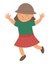 Vector flat girl in Safari hat. Cute tropical, jungle, exotic summer character.