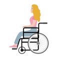 Vector flat girl sitting in invalid wheelchair Royalty Free Stock Photo