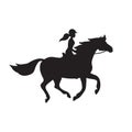 Vector flat girl woman riding a horse silhouette Royalty Free Stock Photo