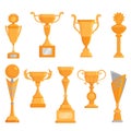 Vector flat golden goblet icon set in flat style. Winner award. Golden trophy