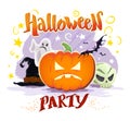 Vector flat halloween card, banner, poster, placard, party invitation, flayer design. Royalty Free Stock Photo