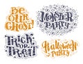 Vector flat halloween lettering quote design set with doodle elements isolated on white background. Royalty Free Stock Photo