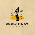 Vector flat hand drawn alcohol beer sign logo template isolated on craft background paper. Royalty Free Stock Photo