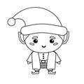 Vector flat hand drawn outline Santa elf