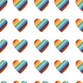 Vector flat hand drawn seamless pattern with heart shped pride lgbt rainbow flag