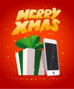 Vector flat happy new year and merry christmas tablet Royalty Free Stock Photo