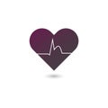 Vector flat heart attack icon illustration. Gradient purple to black heart with heartbeat isolated on white background. Concept of