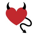 Vector flat heart with devil horns and tail Royalty Free Stock Photo