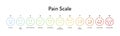 Vector flat horizontal pain measurement scale. Colorful outline icon set of emotions from happy blue to red weeping. Ten gradation Royalty Free Stock Photo