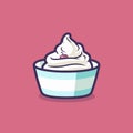 Vector of a flat icon of a bowl of whipped cream with a cherry on top