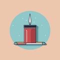 Vector of a flat icon vector of a candle on a tray with a pencil