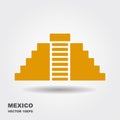 Vector flat Icon of Chichen Itza, Mexico. Isolated on white background.