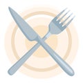 Vector Flat Icon - Crossed Fork and Knife above the Plate Royalty Free Stock Photo