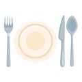 Vector Flat Icon - Fork, Knife, Spoon and Plates Royalty Free Stock Photo