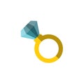 Vector flat icon of a ring with huge diamond on it. Simple ring illustration with incrustrated expencive luxury gemstone Royalty Free Stock Photo