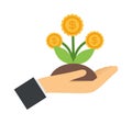 Vector flat icons design money flower dollar sign in hand investment concept.