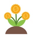 Vector flat icons design money flower dollar sign investment concept.