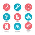 Vector flat icons red, blue set tips for pregnant women Royalty Free Stock Photo