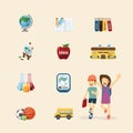 Vector flat icons set of education design colour concept. Royalty Free Stock Photo