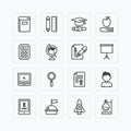 Vector flat icons set of education school tools outline concept.