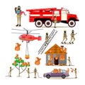 Vector flat icons set of firefighter profession people