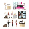 Vector flat icons set of hotel people, cartoon characters