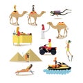 Vector flat icons set of people having rest in Egypt