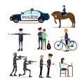 Vector flat icons set of policeman profession characters