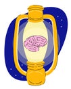 Vector flat illustration of abstract glowing brain in old retro lamp. Royalty Free Stock Photo