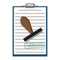 Vector flat illustration. Approved paper document, green approve