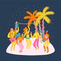 Vector flat illustration with beach new year celebration