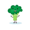 Vector flat illustration of cheerful cartoon broccoli isolated on white background eps 10 Royalty Free Stock Photo