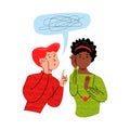 Vector flat illustration communication, gossip, friends, two women about different things.