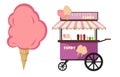 Vector flat illustration of Cotton Candy cart sweet sugar food transport. Royalty Free Stock Photo