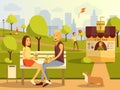 Vector flat illustration of couple taking rest in city park Royalty Free Stock Photo