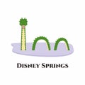 Vector flat illustration of Disney Springs at the Walt Disney World Resort in Lake Buena Vista, Florida, near Orlando. This place