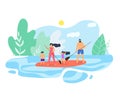 Vector Flat Illustration Family Vacation on Lake