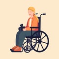 Vector flat illustration of a girl in a wheelchair with a camera in hands. Clipart woman photographer. Hobby as treatment Royalty Free Stock Photo