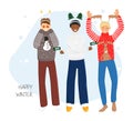 Vector Flat Illustration of Guys in Ugly Sweaters Royalty Free Stock Photo