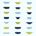 Vector flat illustration. Handmade ceramic plates, bowls, dishes and toes for food