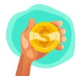 Vector flat illustration of human hand holding golden coin with dollar sign Royalty Free Stock Photo