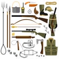Vector flat illustration of hunting gear and weapons