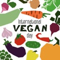 Vector flat illustration of the International Vegan Day. Suitable for greeting card, poster and banner. Geometric