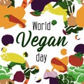 Vector flat illustration of the International Vegan Day. Suitable for greeting card, poster and banner. Geometric