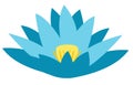 Vector flat illustration of isolated, simplified, unfolded, blue Lotus flower.