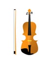Vector flat illustration with isolated violin on white blank background.