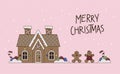 Vector flat illustration with lettering gingerbread house gingerbread man cookies sweets and caramel canes. Fabulous Christmas Royalty Free Stock Photo